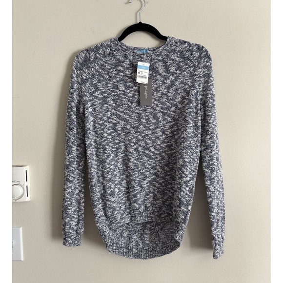 NWT J McLaughlin XS Martie Raglan Sleeve Crewneck Sweater Knit Navy White Preppy - Picture 1 of 5